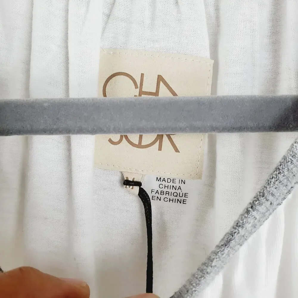 ✨ NWT Chaser White & Gray Knit Henley Short Sleeve Top M - Picture 3 of 8